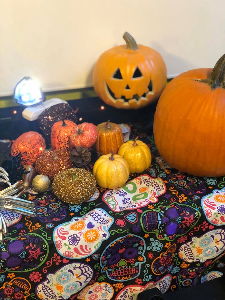 pumpkins on a table